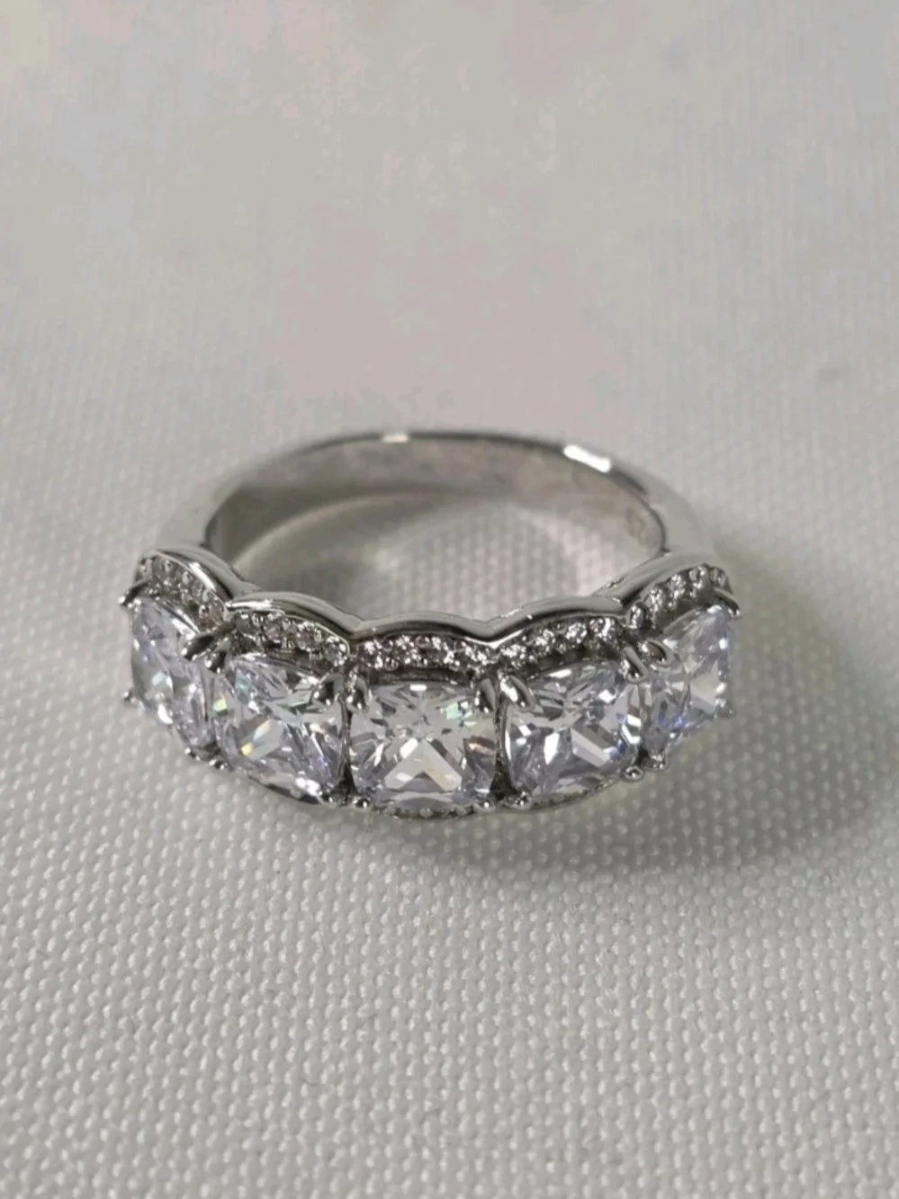 Italo 5 Stone White Sapphire Ring 925 Sterling Silver Size 6.5 New in Box